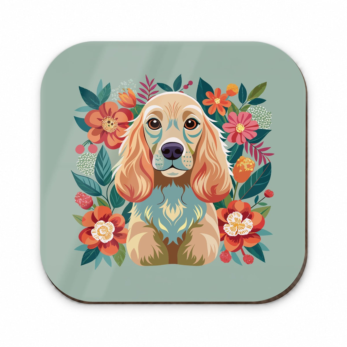 Cocker Spaniel Dog Floral Flowers Fridge Magnet