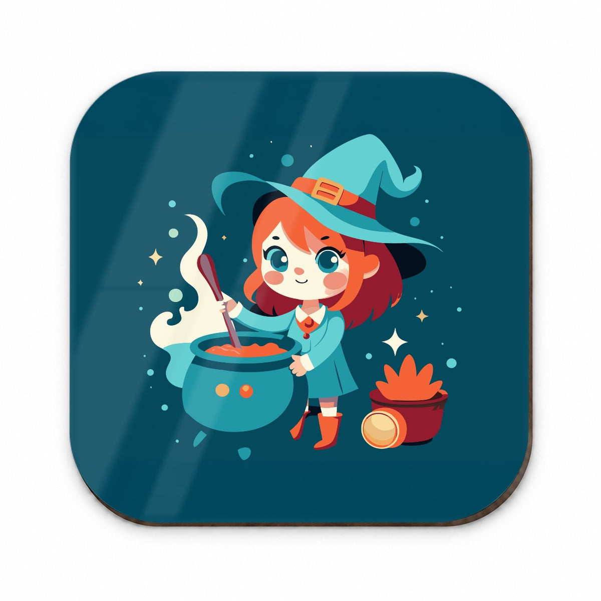 Cute Witch Stirring Cauldron Halloween Fridge Magnet
