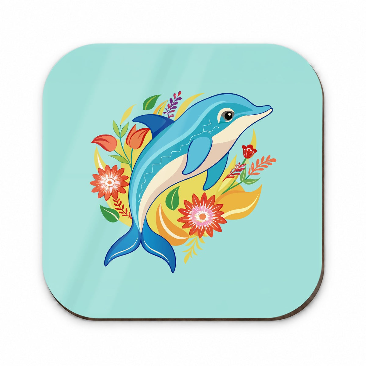 Dolphin Floral Flowers Fridge Magnet