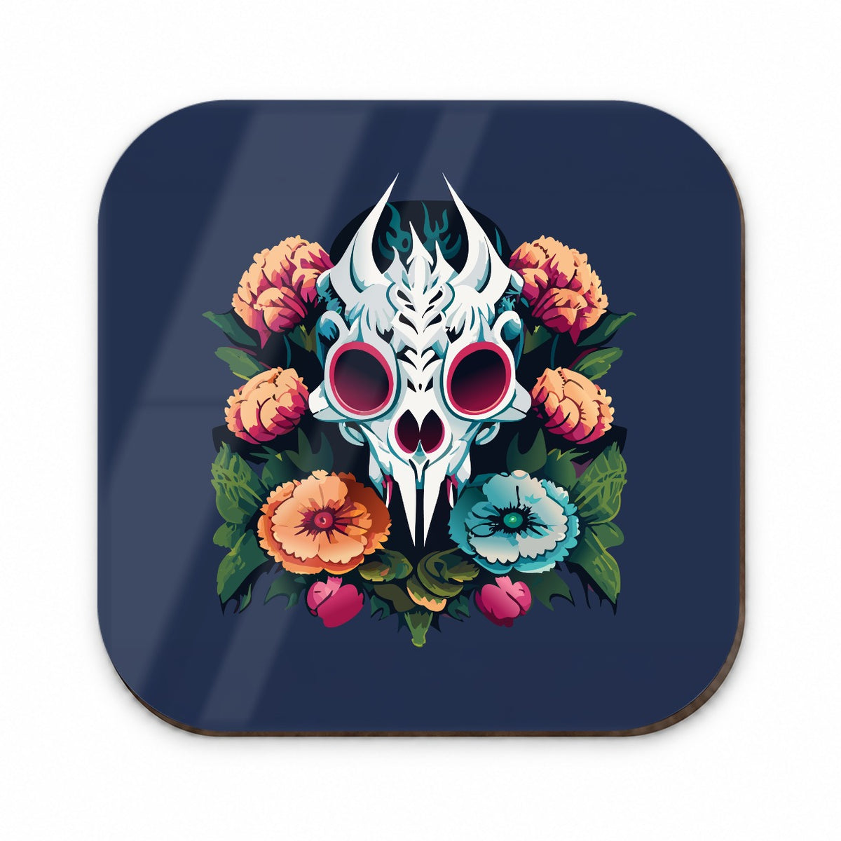 Dragon Skull and Flowers Fridge Magnet
