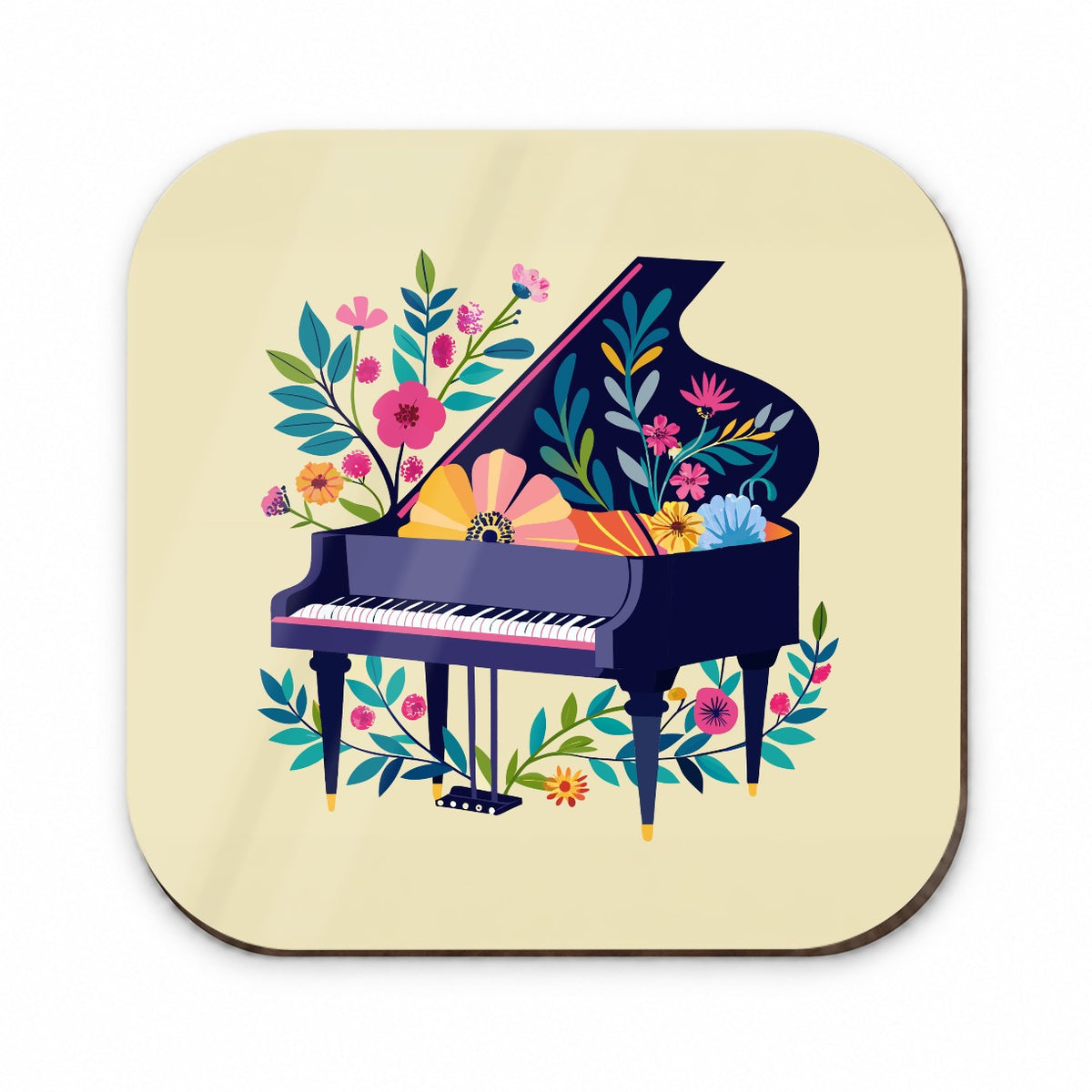 Grand Piano Music Floral Motif Fridge Magnet