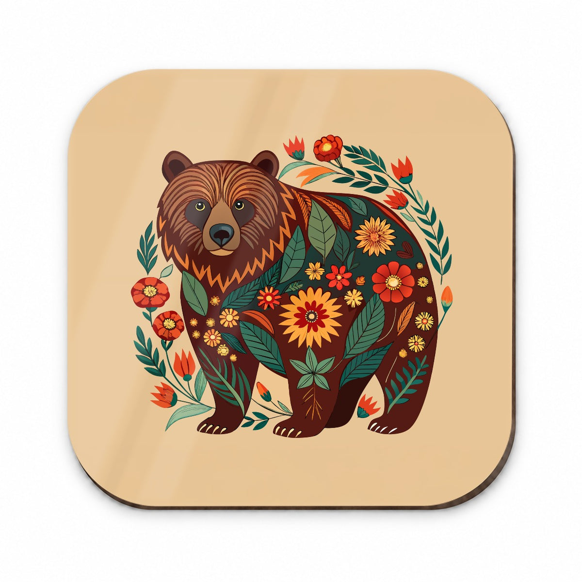 Grizzly Bear Floral Motif Fridge Magnet