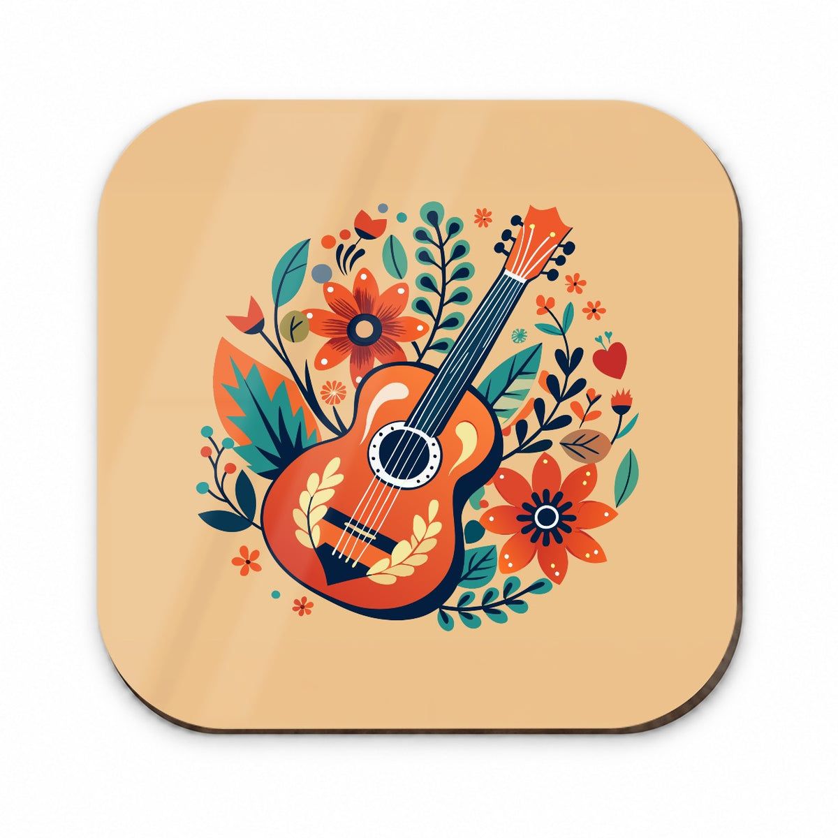 Guitar Music Floral Motif Fridge Magnet
