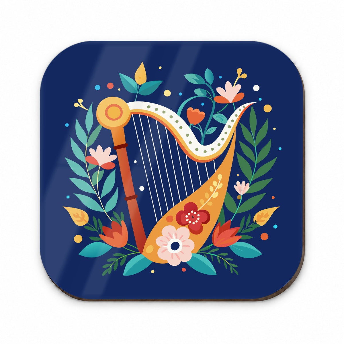 Harp Music Floral Motif Fridge Magnet