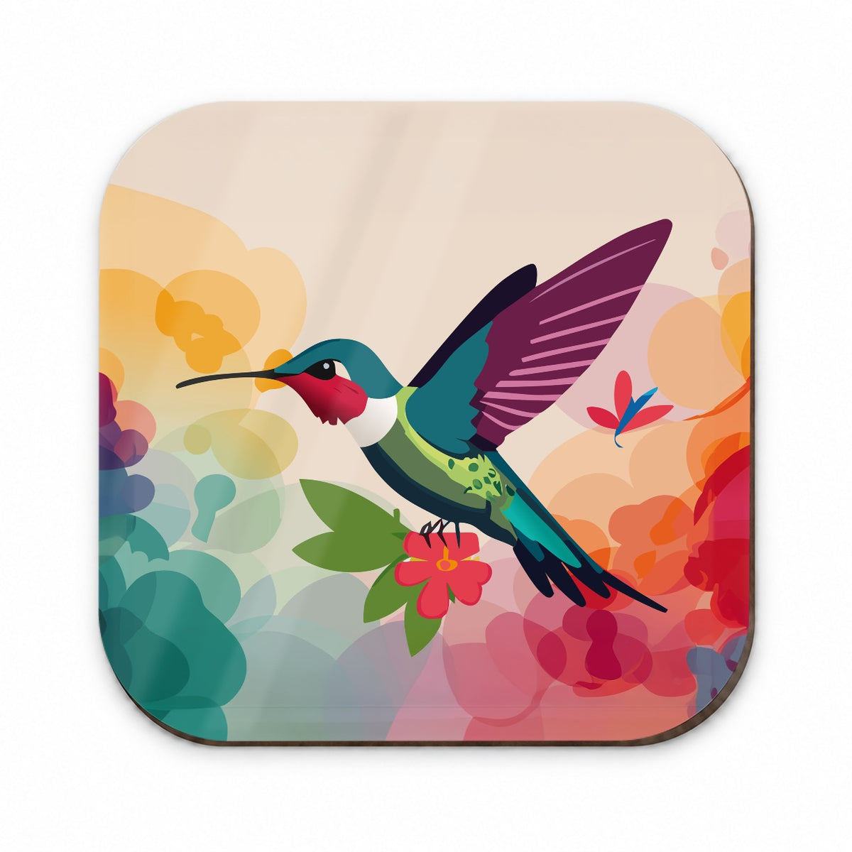 Hummingbird Colorful with Flowers Fridge Magnet