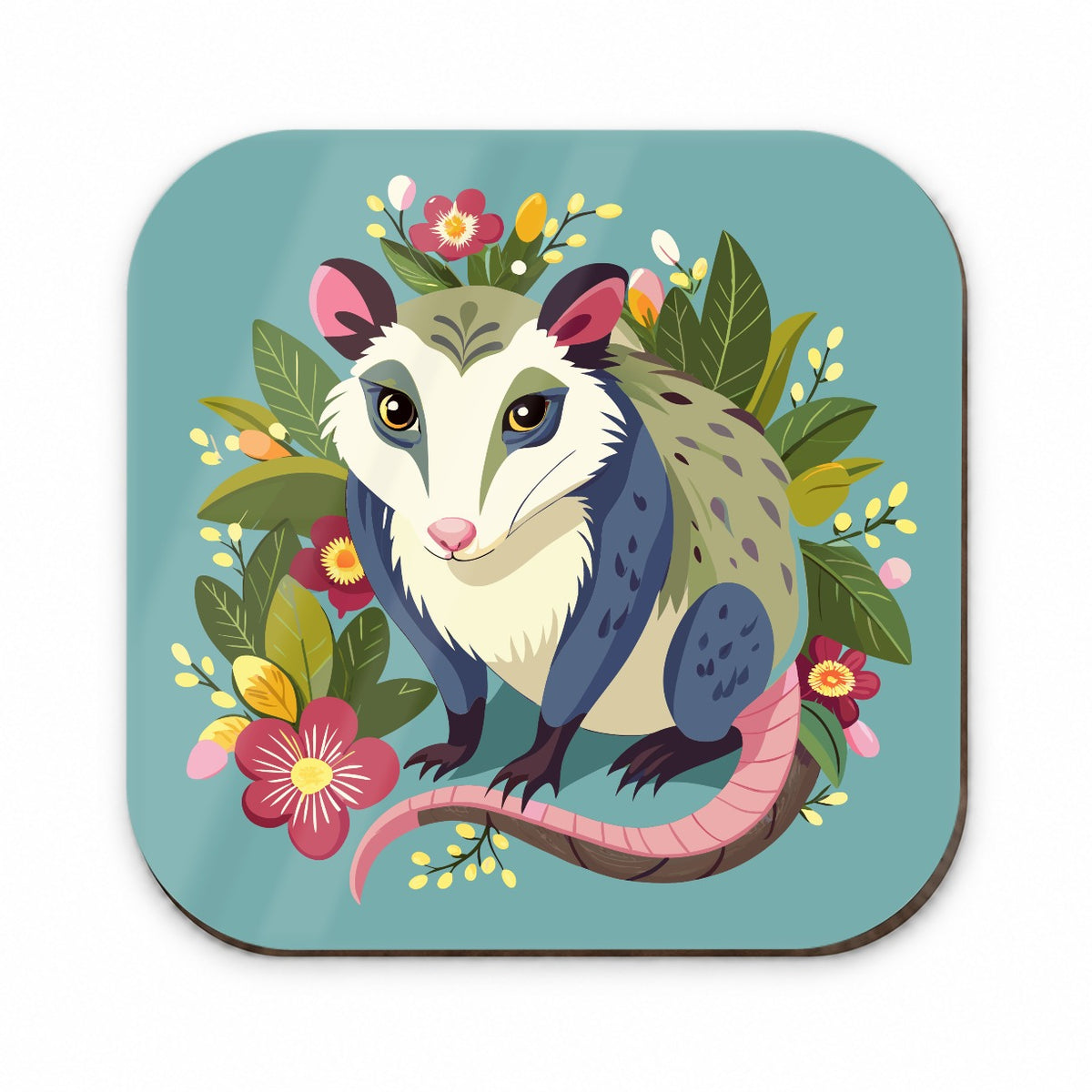 Opossum Floral Flowers Fridge Magnet
