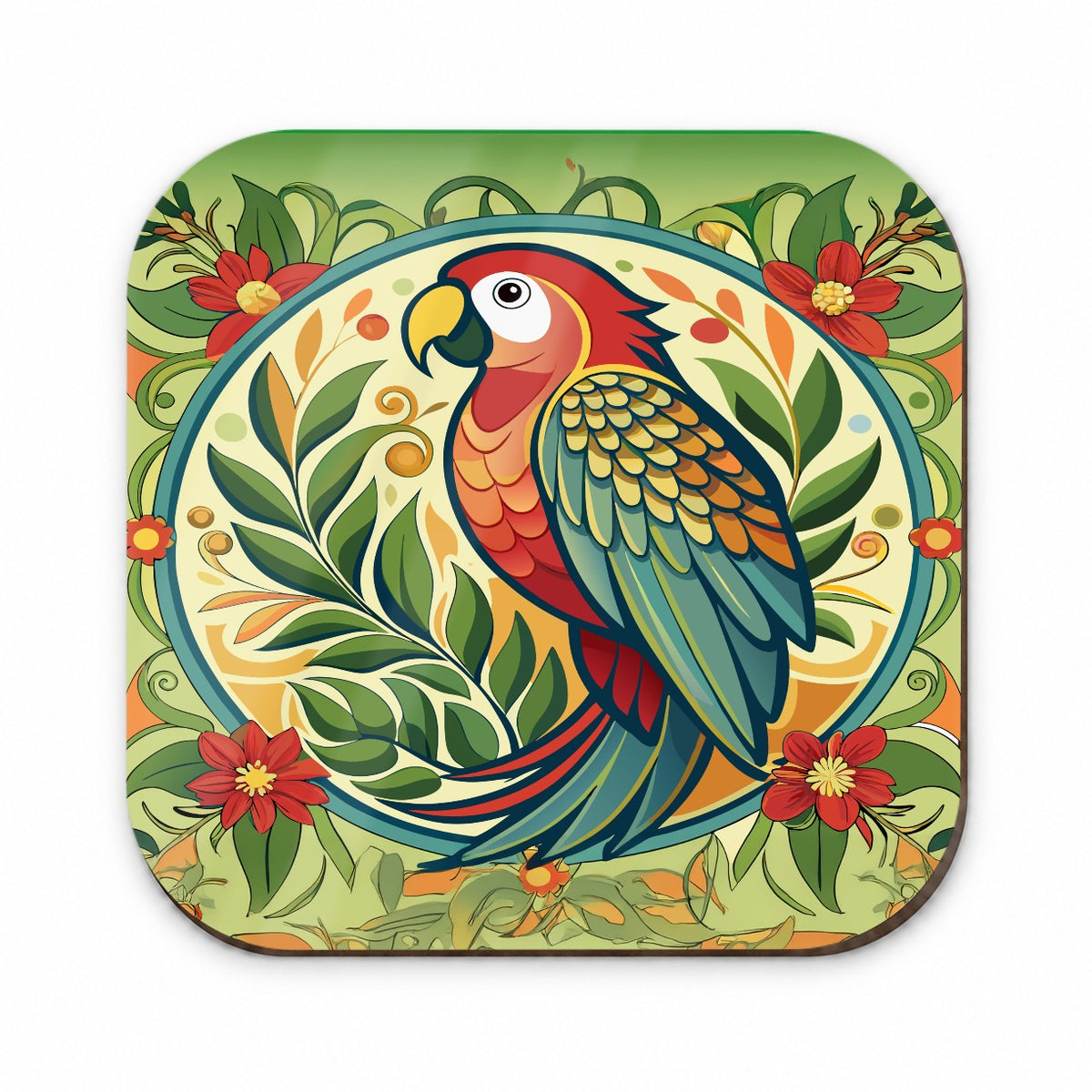 Parrot Floral Art Nouveau Flowers Elegant Fridge Magnet