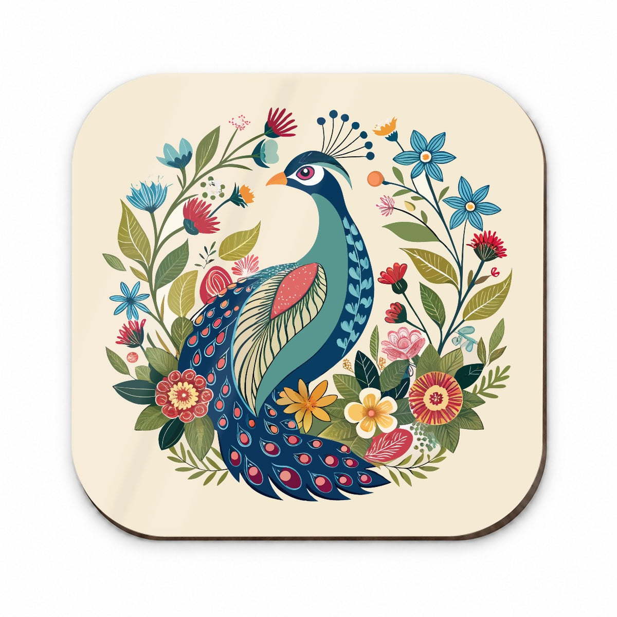 Peacock Floral Flowers Fridge Magnet