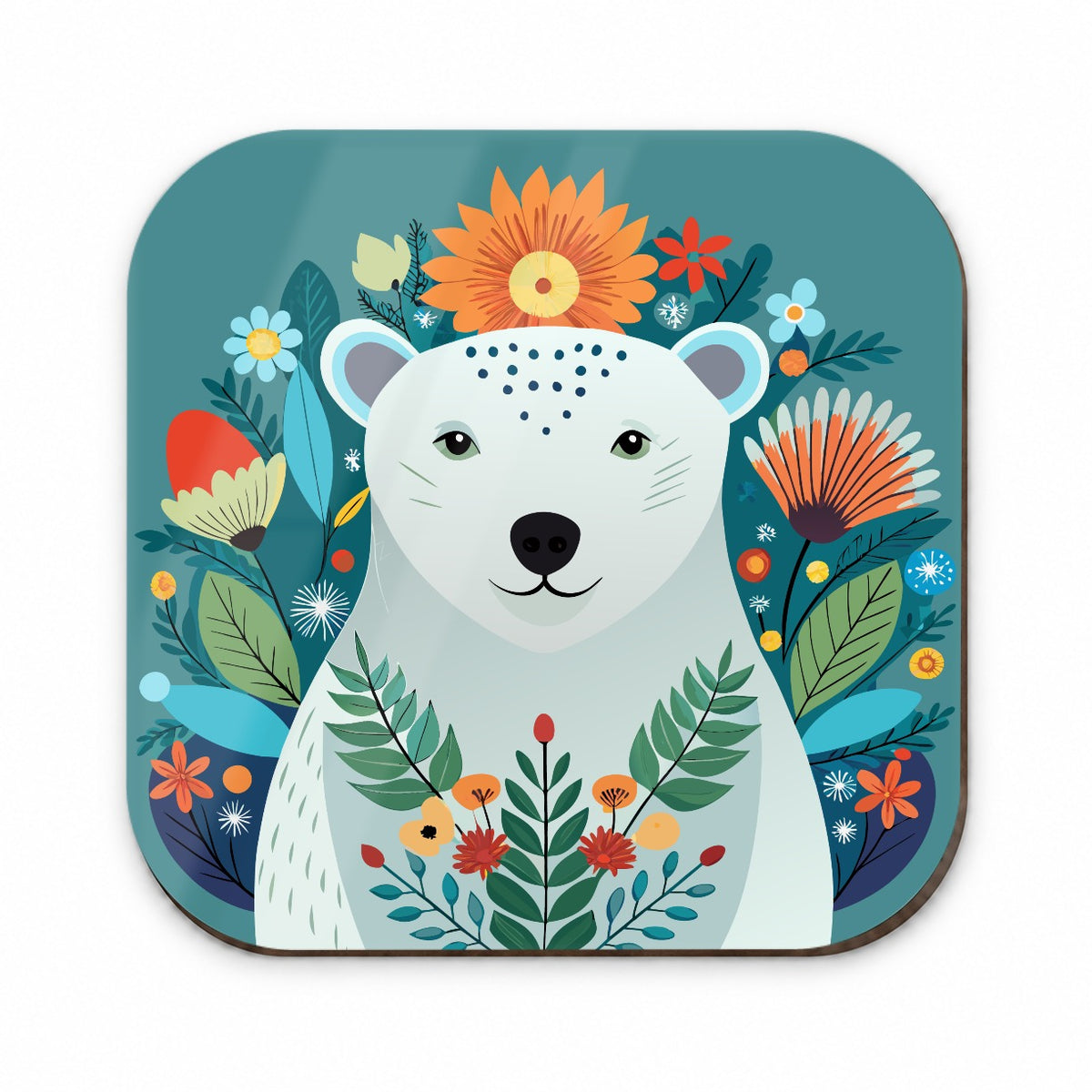Polar Bear Floral Flowers Fridge Magnet