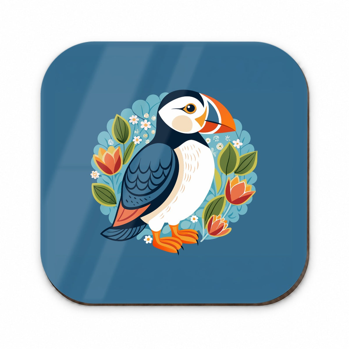 Puffin Bird Floral Flowers Fridge Magnet
