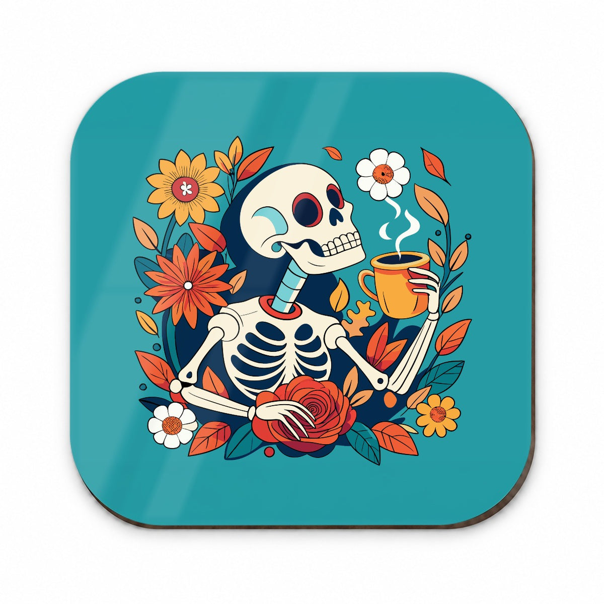 Skeleton Drinking Coffee Funny Floral Flowers Fridge Magnet