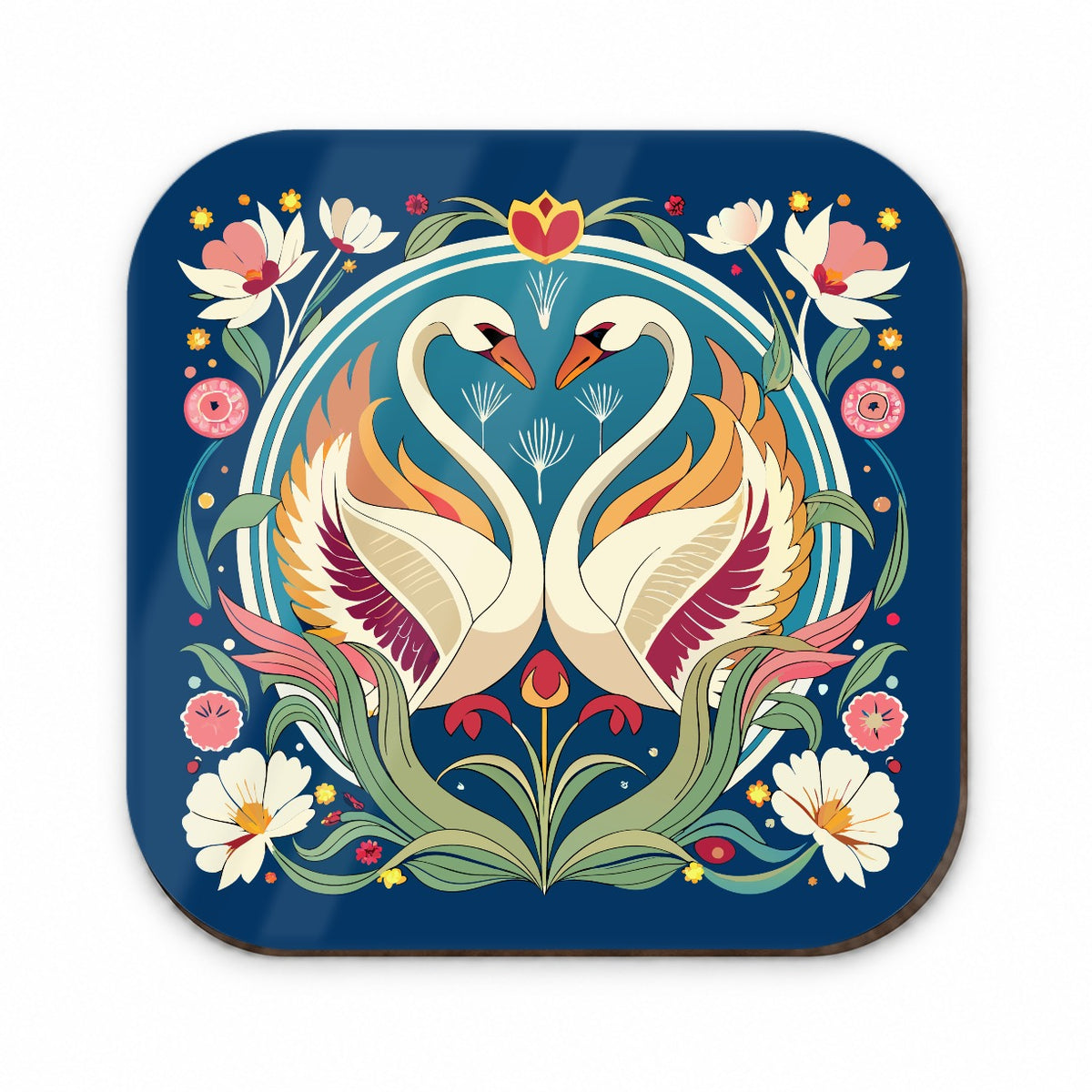 Swans Floral Art Nouveau Flowers Elegant Fridge Magnet
