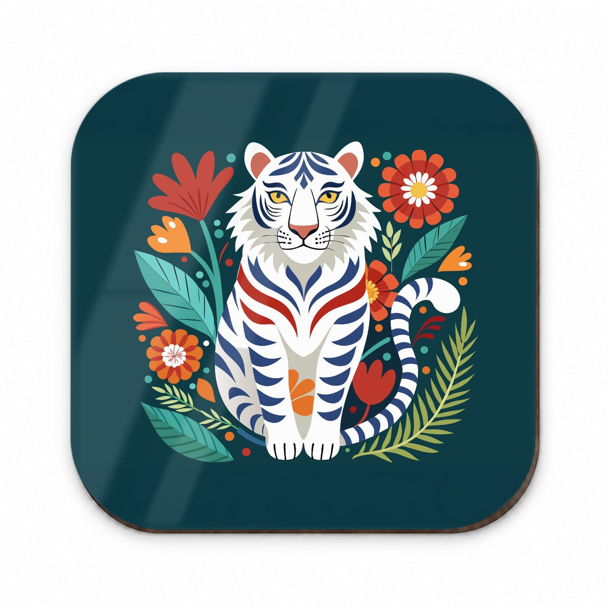White Tiger Floral Flowers Fridge Magnet