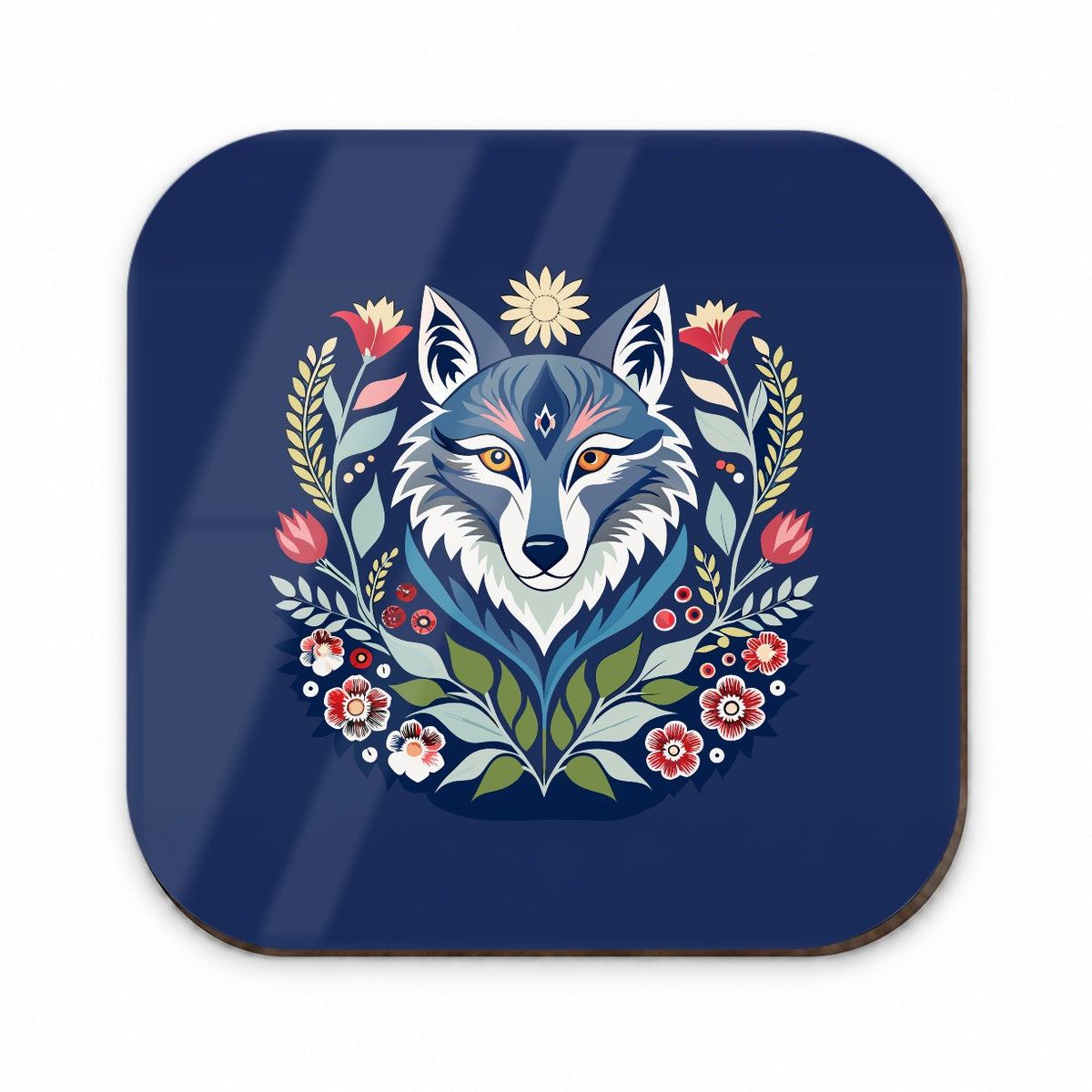 Wolf Floral Flowers Fridge Magnet