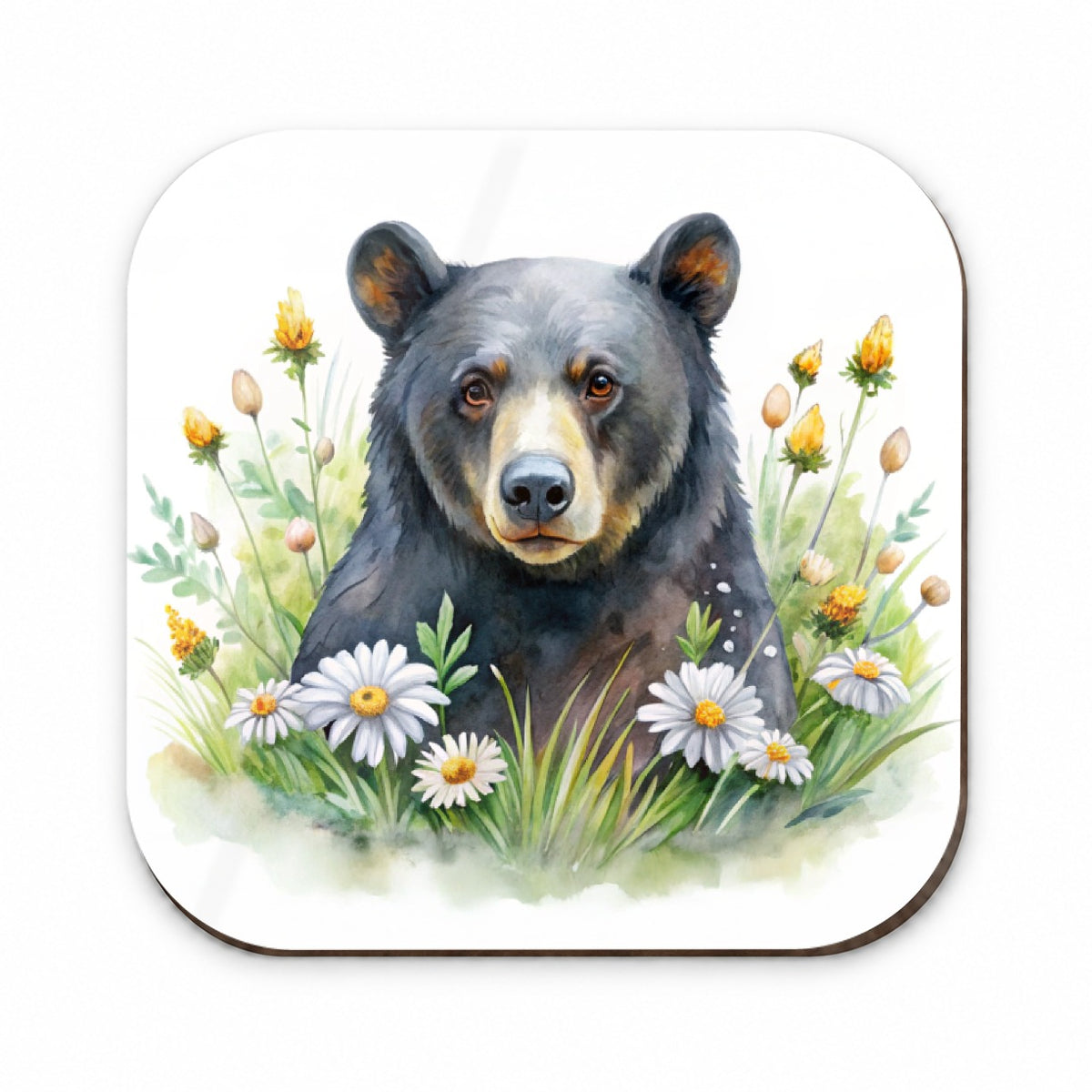 Black Bear Watercolor Design With Daisies Fridge Magnet