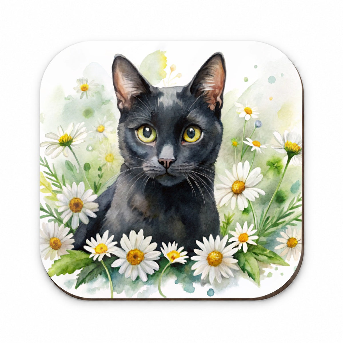 Black Cat Watercolor Design With Daisies Fridge Magnet