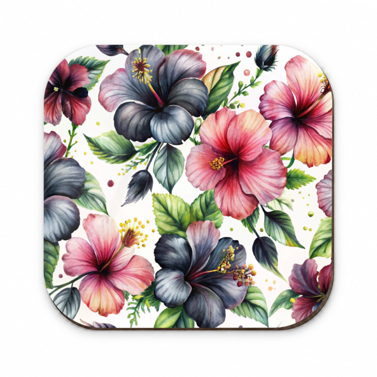 Black Pink Hibiscus Flowers Watercolor Fridge Magnet