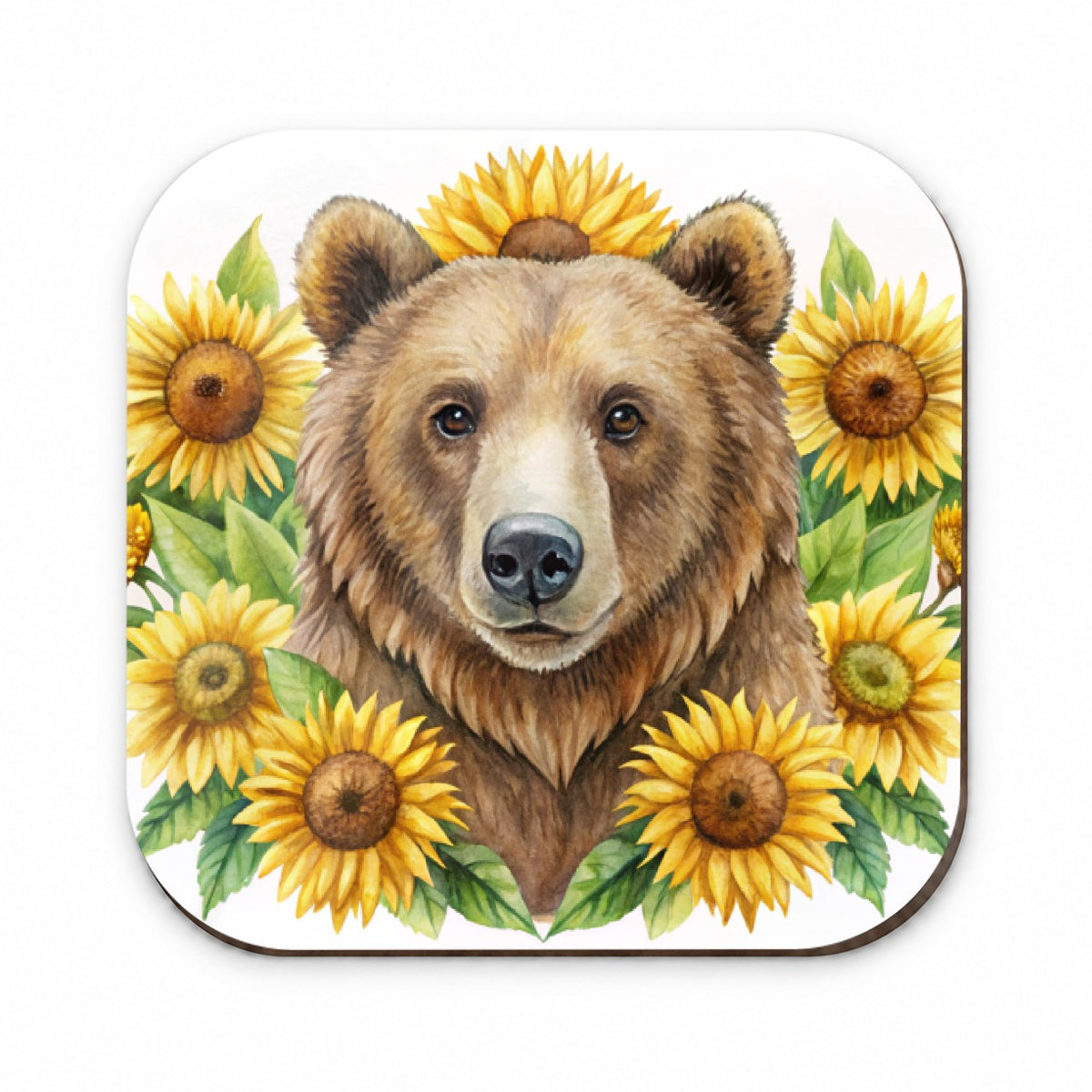 Brown Bear Watercolor Design With Sunflowers Fridge Magnet