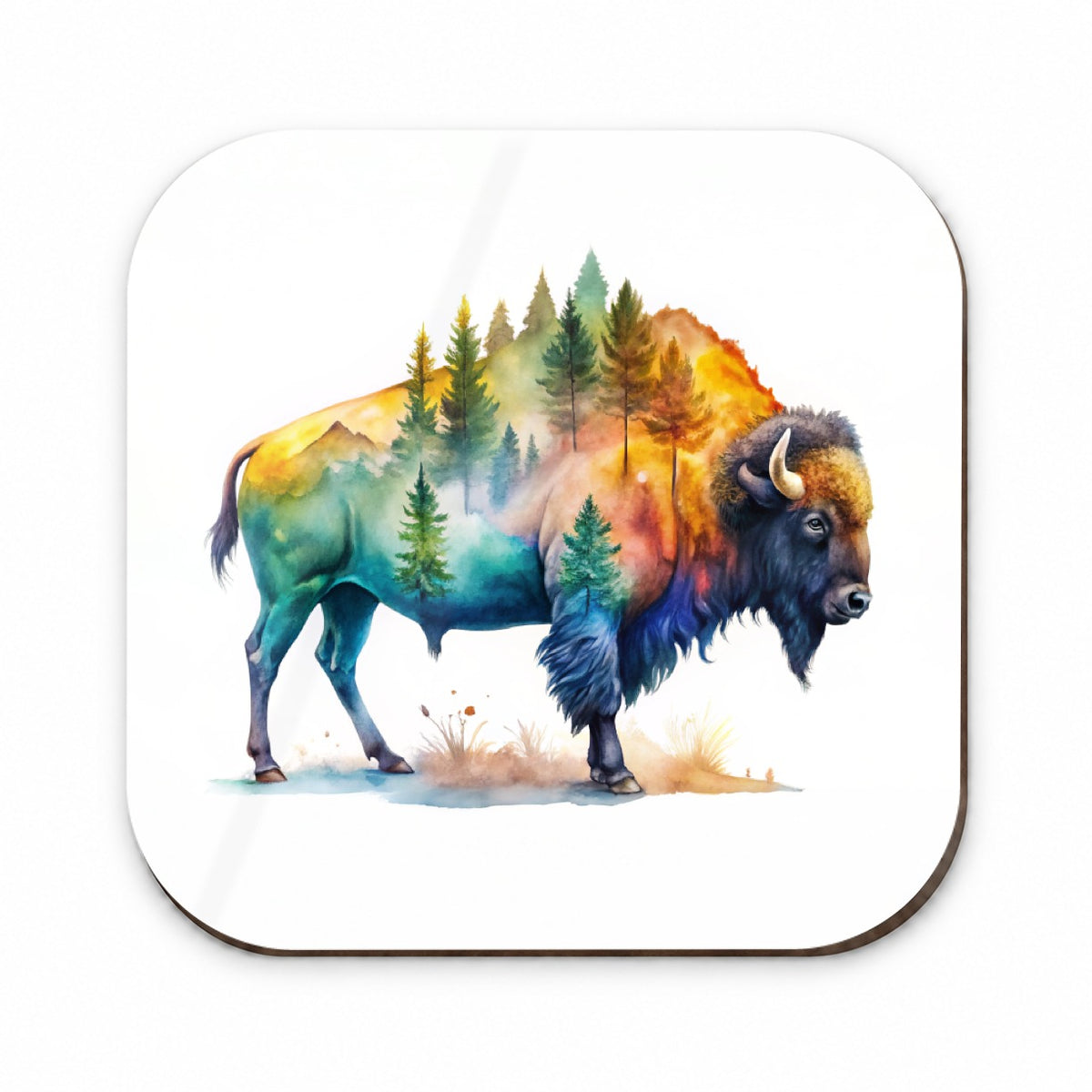 Buffalo In Forest Watercolor Design Fridge Magnet