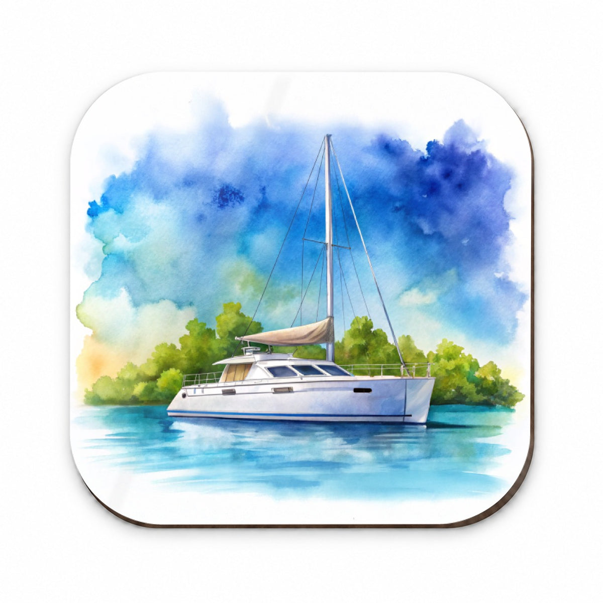 Catamaran At Sea Watercolor Design Fridge Magnet