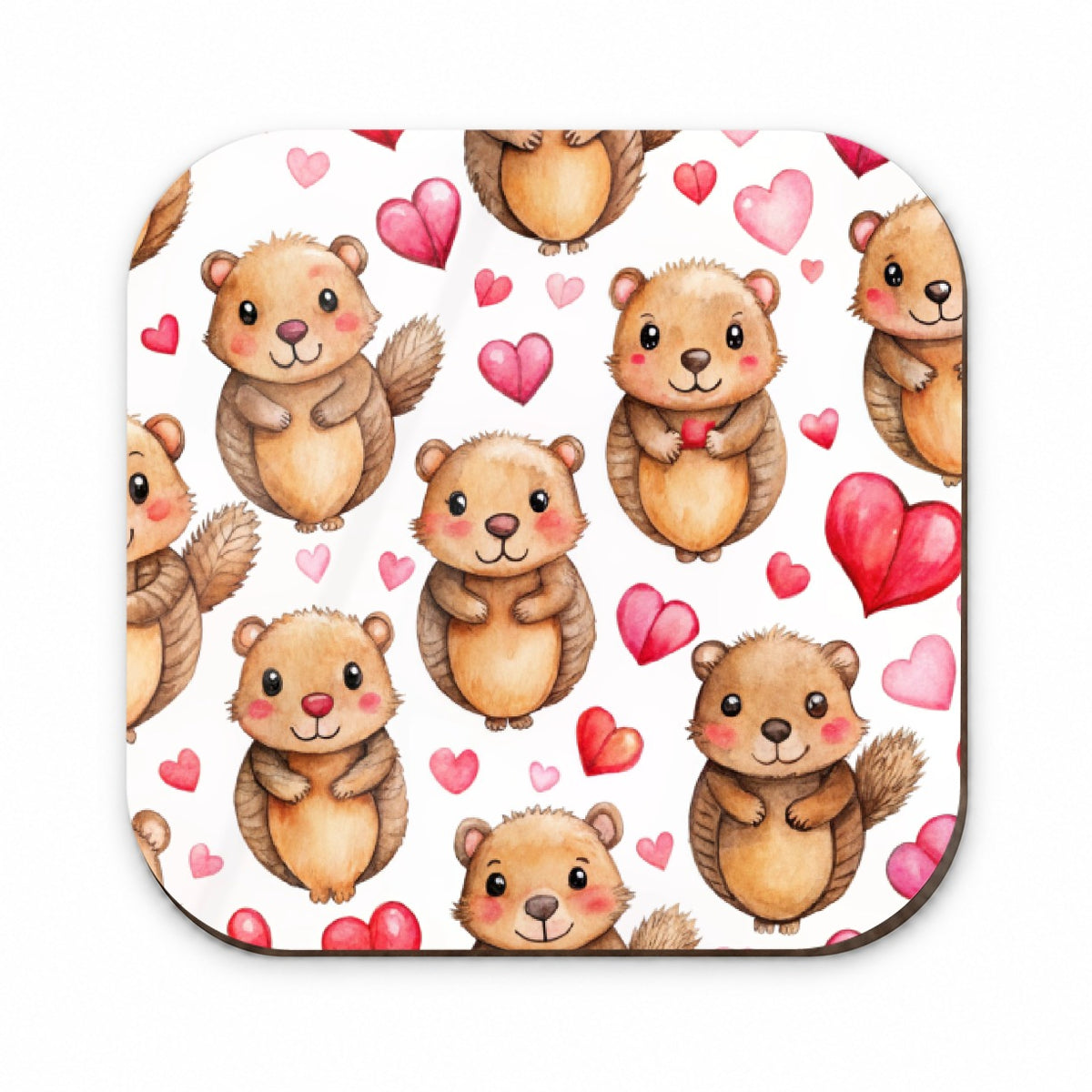 Cute Beavers Hearts Watercolor Fridge Magnet
