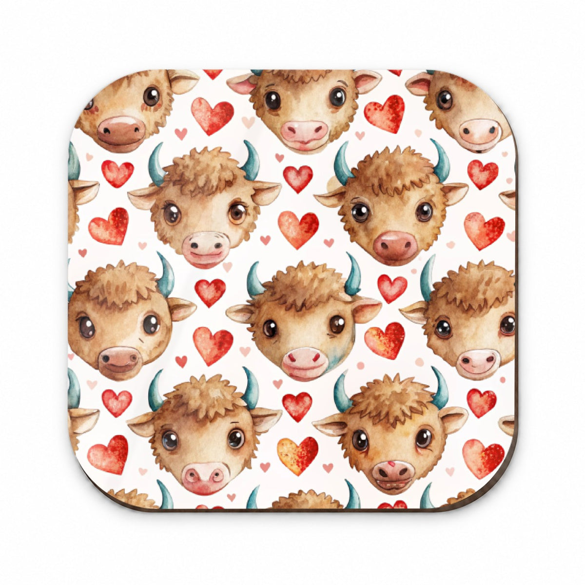 Cute Bison Faces Hearts Watercolor Fridge Magnet
