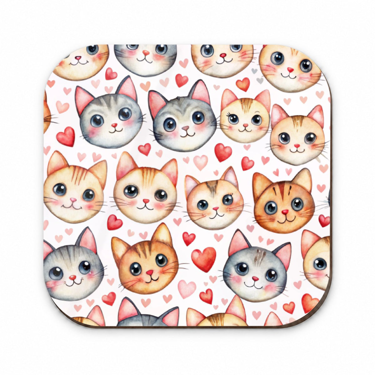 Cute Cat Faces Hearts Watercolor Fridge Magnet