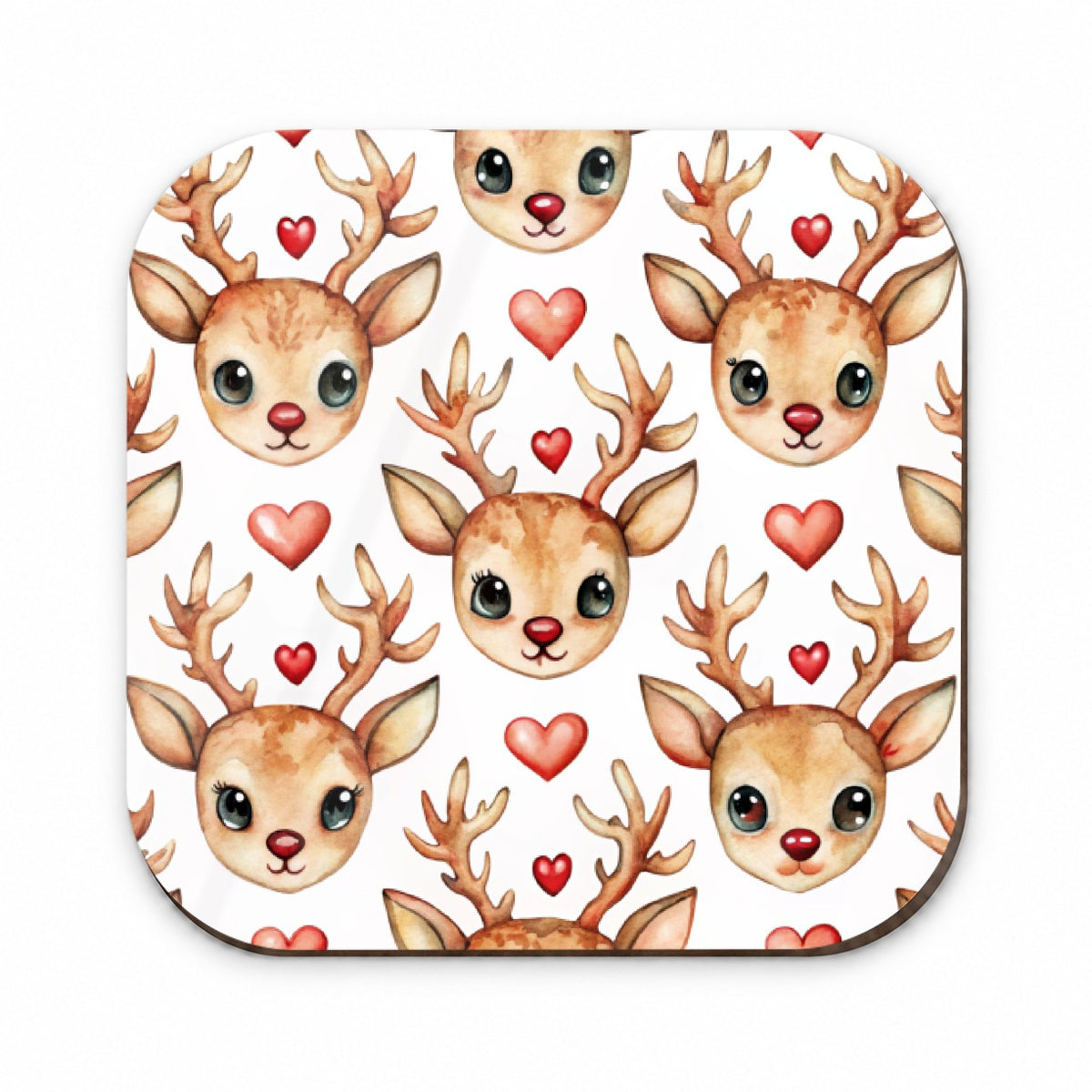Cute Deer Faces Hearts Watercolor Fridge Magnet
