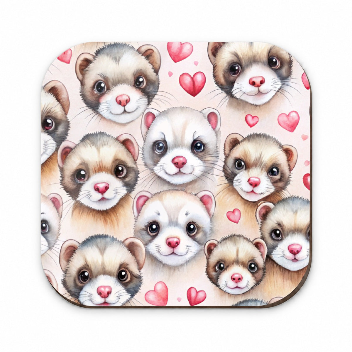 Cute Ferret Faces Hearts Watercolor Fridge Magnet