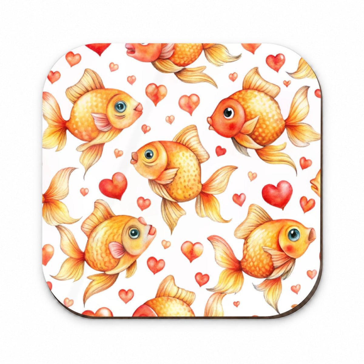 Cute Gold Fish Hearts Watercolor Fridge Magnet