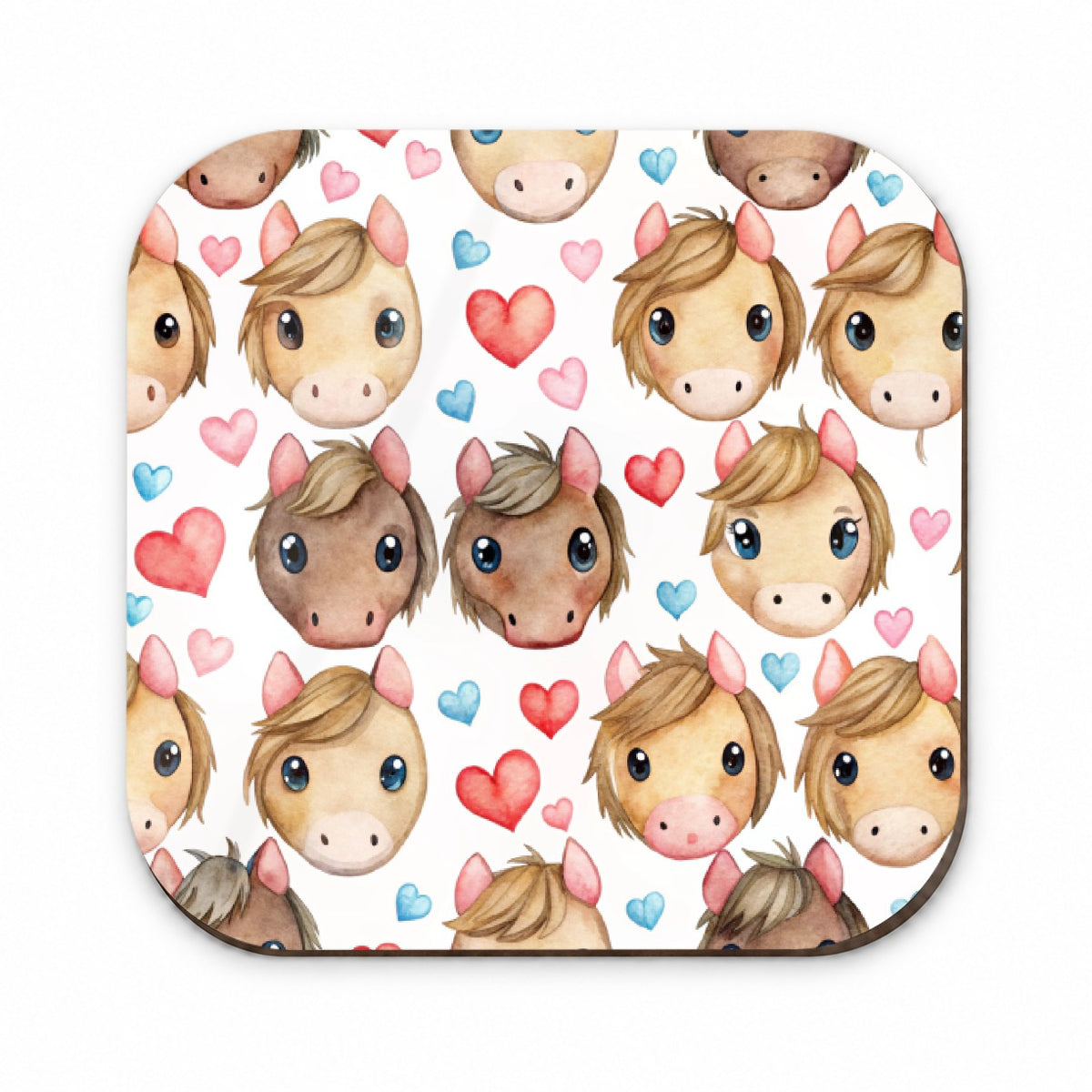 Cute Horse Faces Hearts Watercolor Fridge Magnet