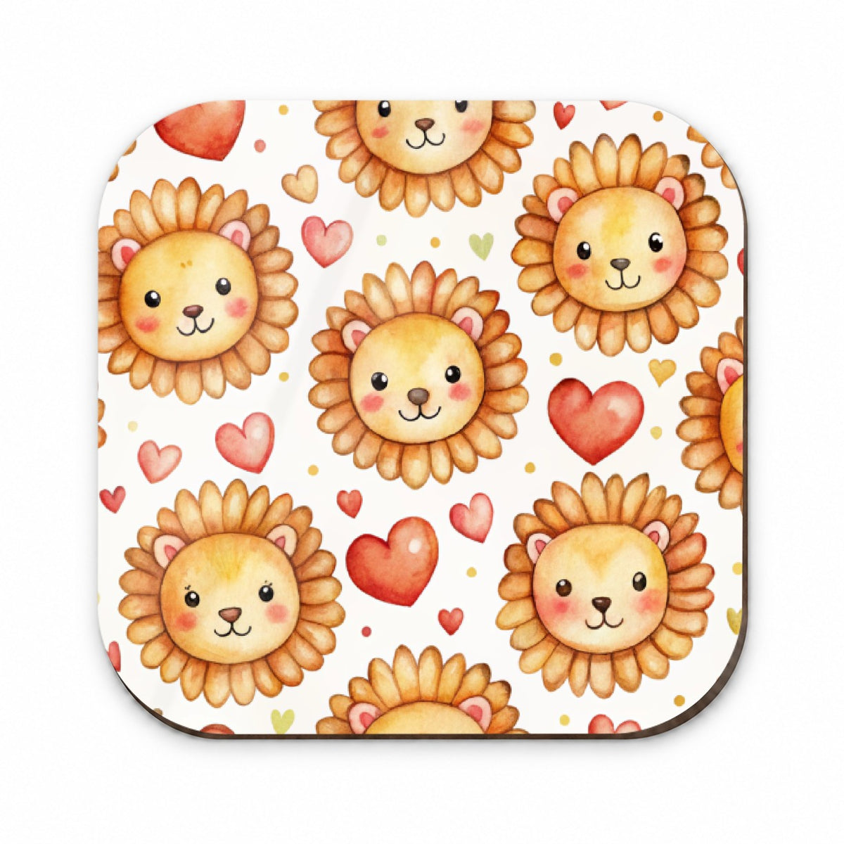 Cute Lion Faces Hearts Watercolor Fridge Magnet