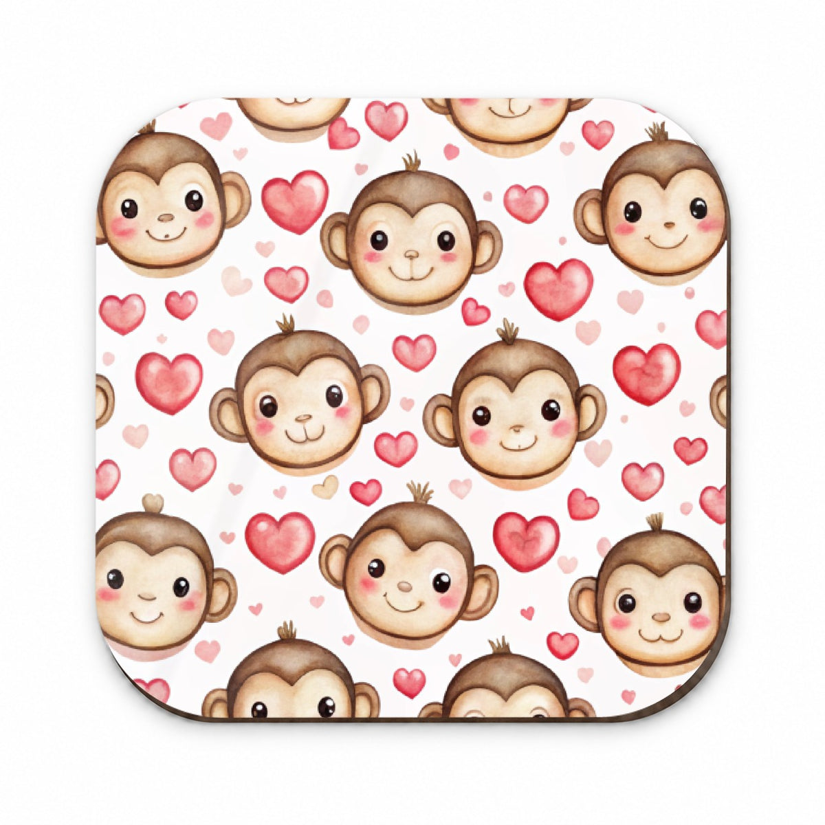 Cute Monkey Faces Hearts Watercolor Fridge Magnet