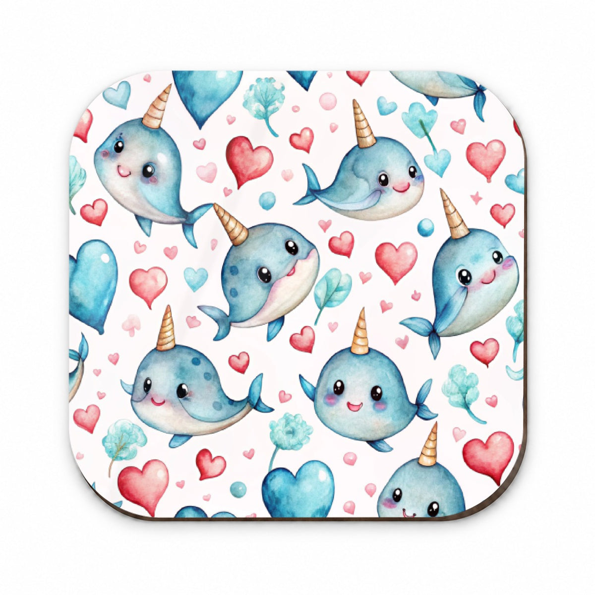 Cute Narwhals Hearts Watercolor Fridge Magnet
