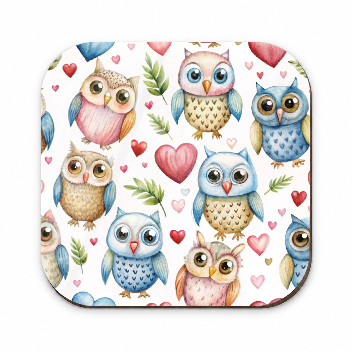 Cute Owls Hearts Watercolor Fridge Magnet