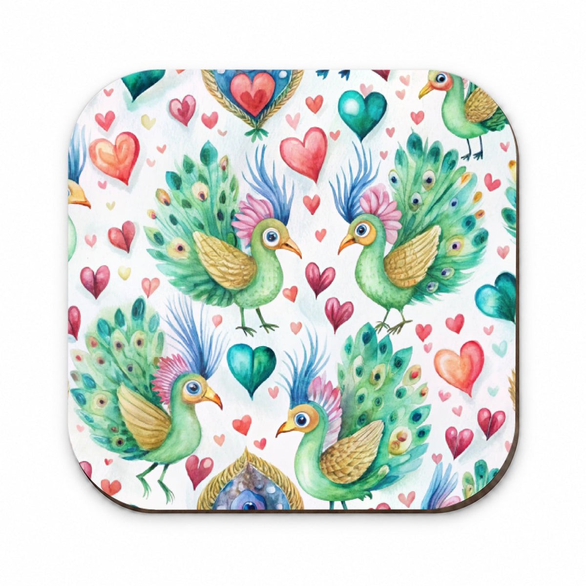 Cute Peacocks Hearts Watercolor Fridge Magnet