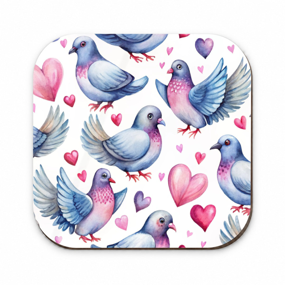Cute Pigeons Hearts Watercolor Fridge Magnet