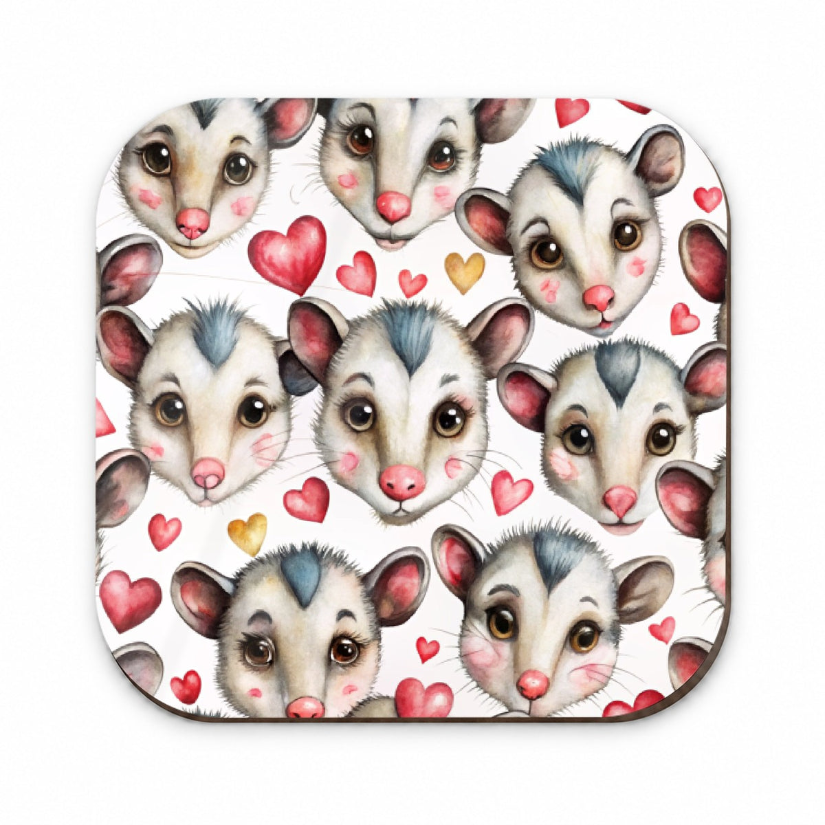 Cute Possum Faces Hearts Watercolor Fridge Magnet