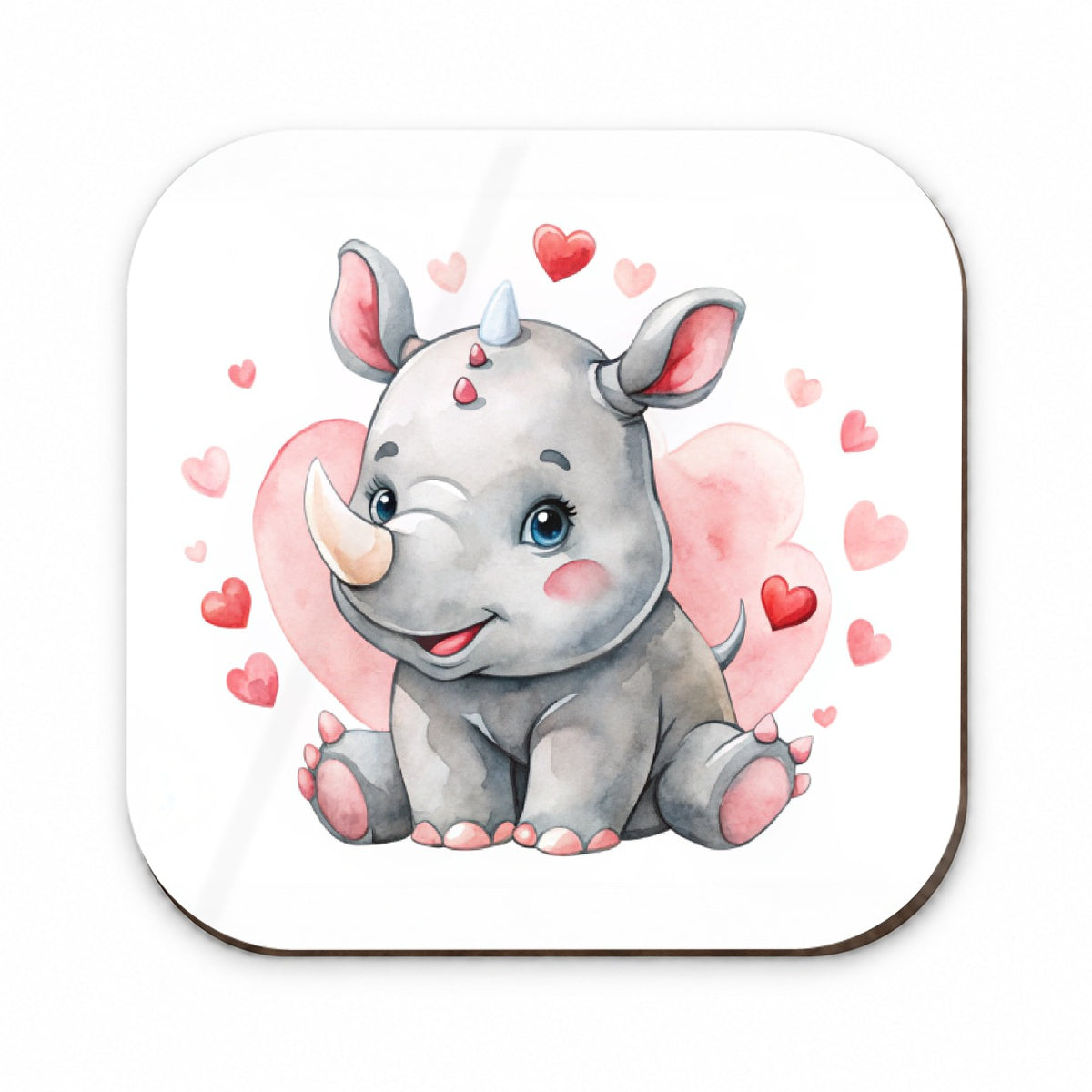 Cute Rhinoceros Hearts Watercolor Fridge Magnet