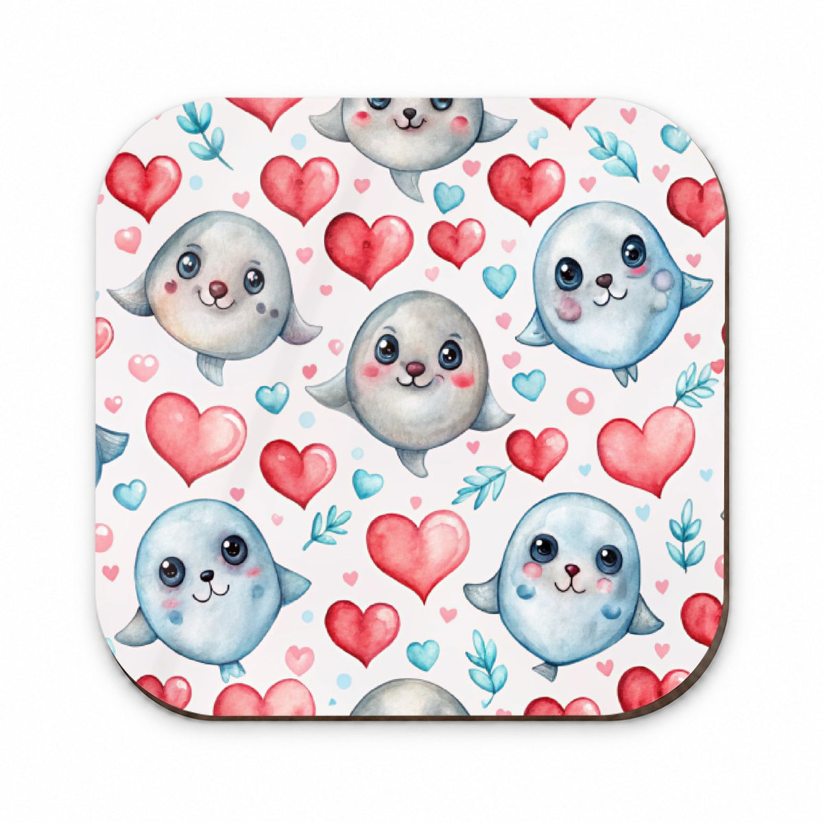 Cute Seals Hearts Watercolor Fridge Magnet