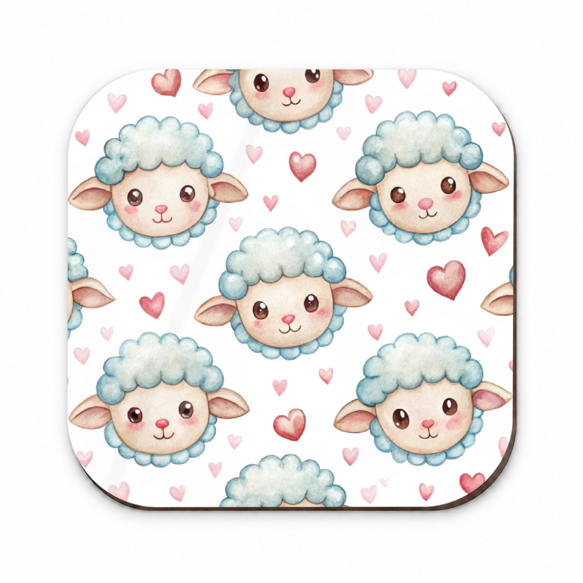 Cute Sheep Faces Hearts Watercolor Fridge Magnet