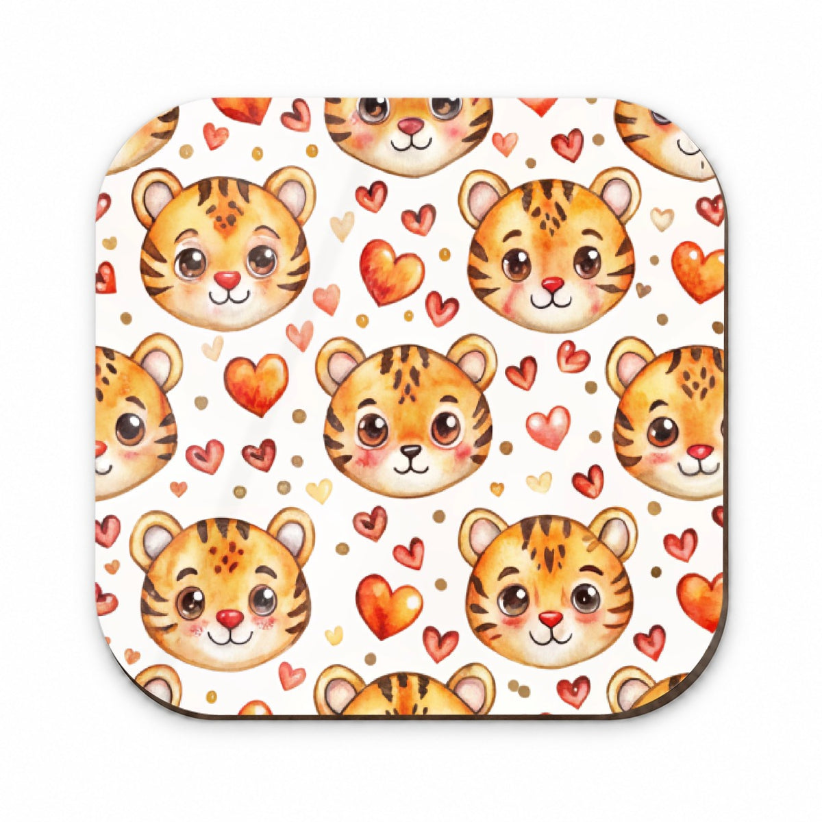 Cute Tiger Faces Hearts Watercolor Fridge Magnet