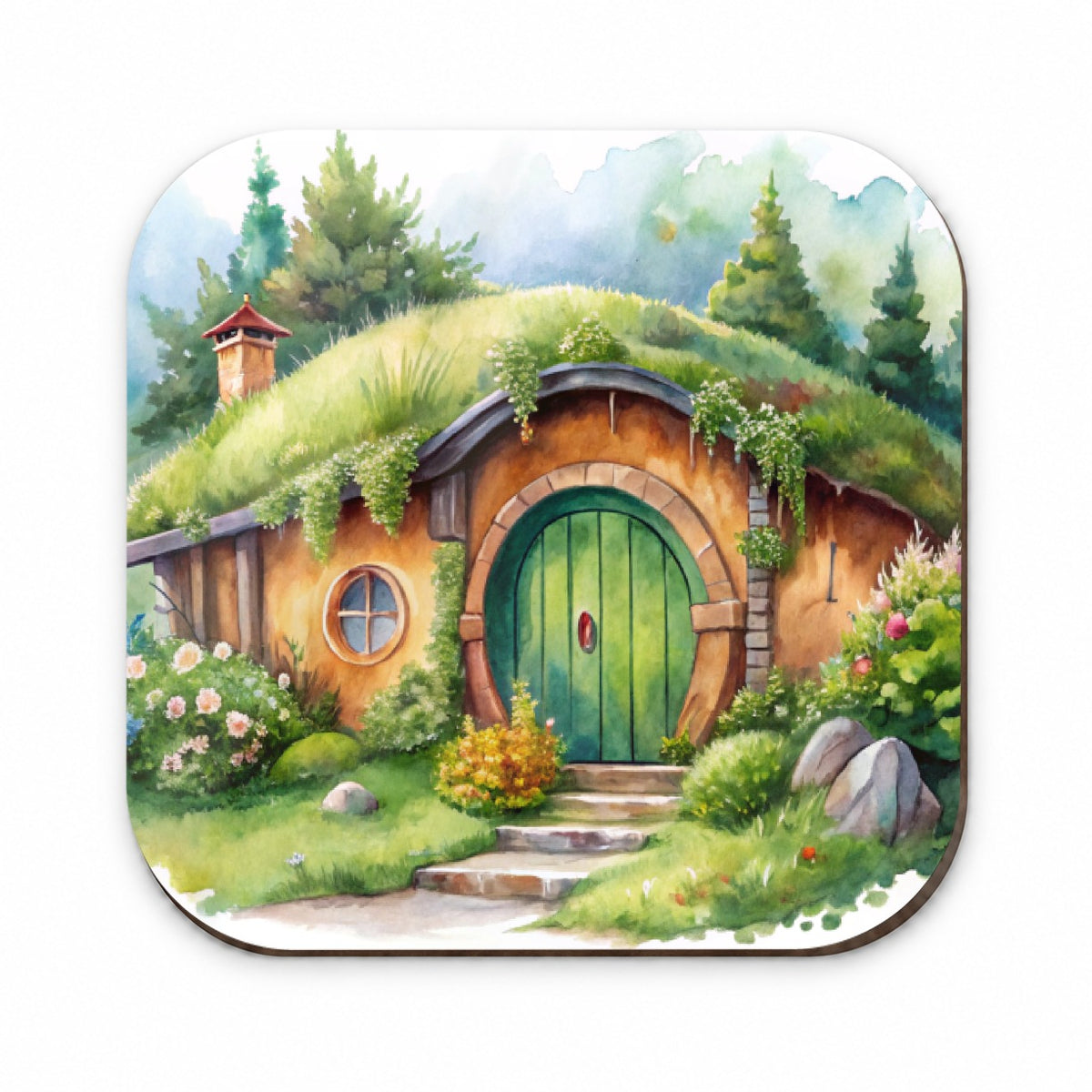 Fantasy House Grass Roof Watercolor Design Fridge Magnet