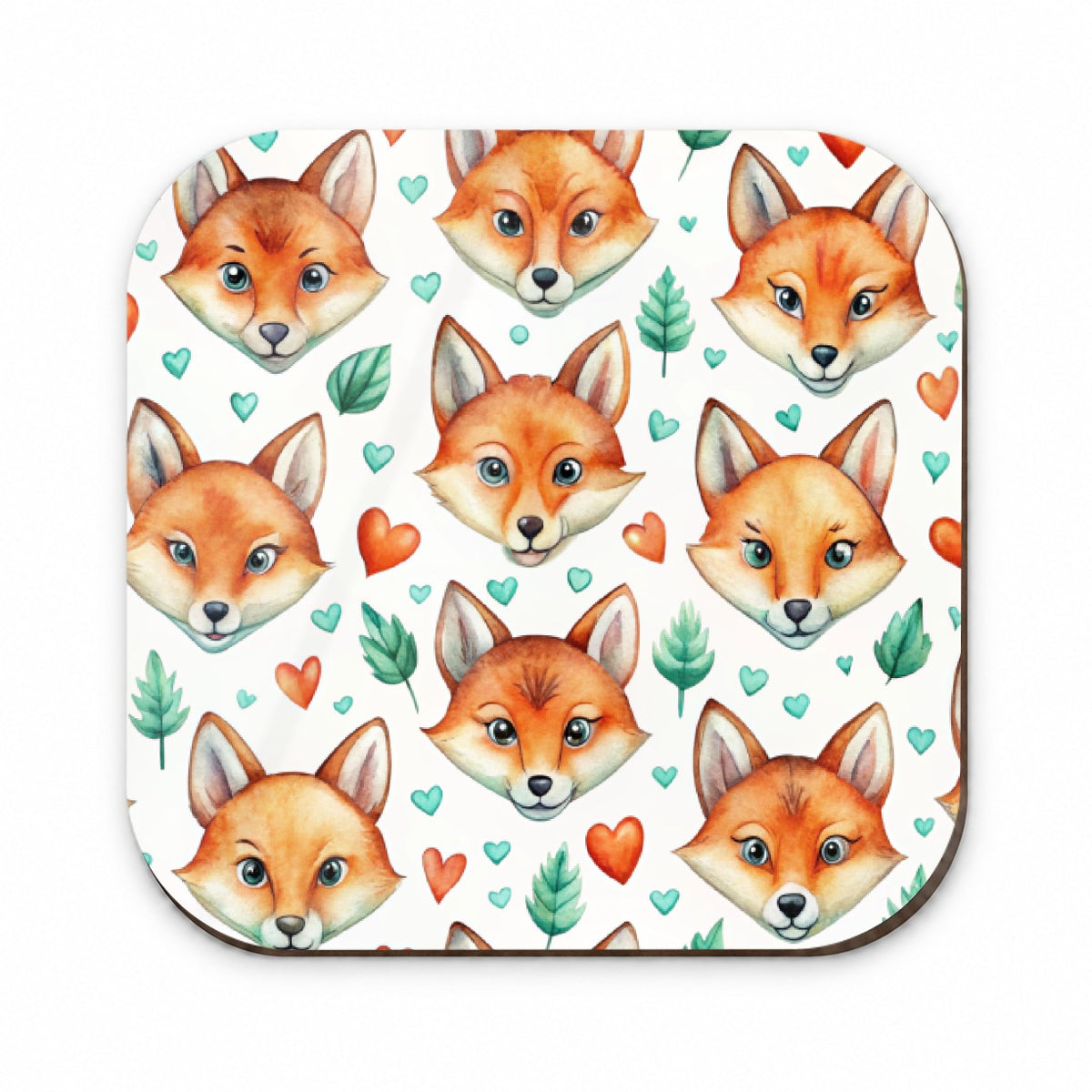 Fox Faces Hearts Watercolor Fridge Magnet