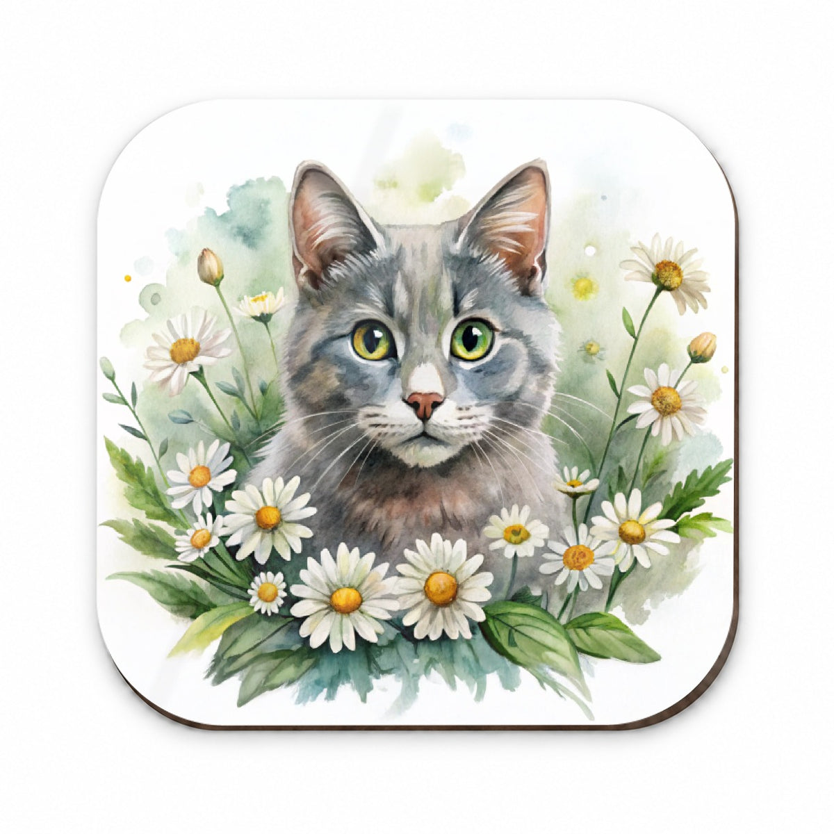 Gray Cat Watercolor Design With Daisies Fridge Magnet
