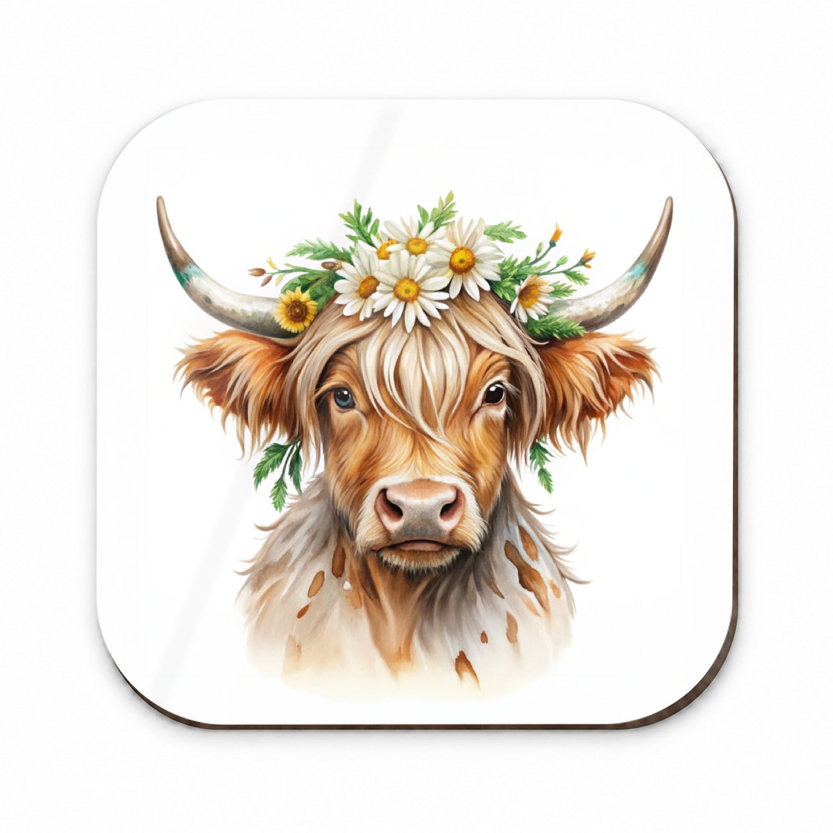 Highland Cow Watercolor Design With Daisies Fridge Magnet