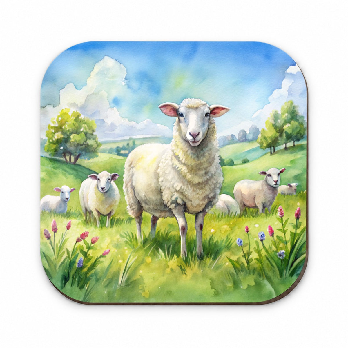 Sheep In Meadow Watercolor Design Fridge Magnet
