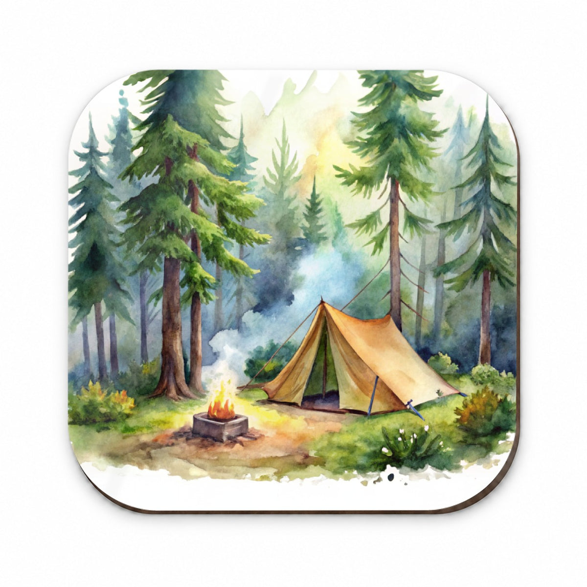 Solo Camping In Forest Watercolor Design Fridge Magnet