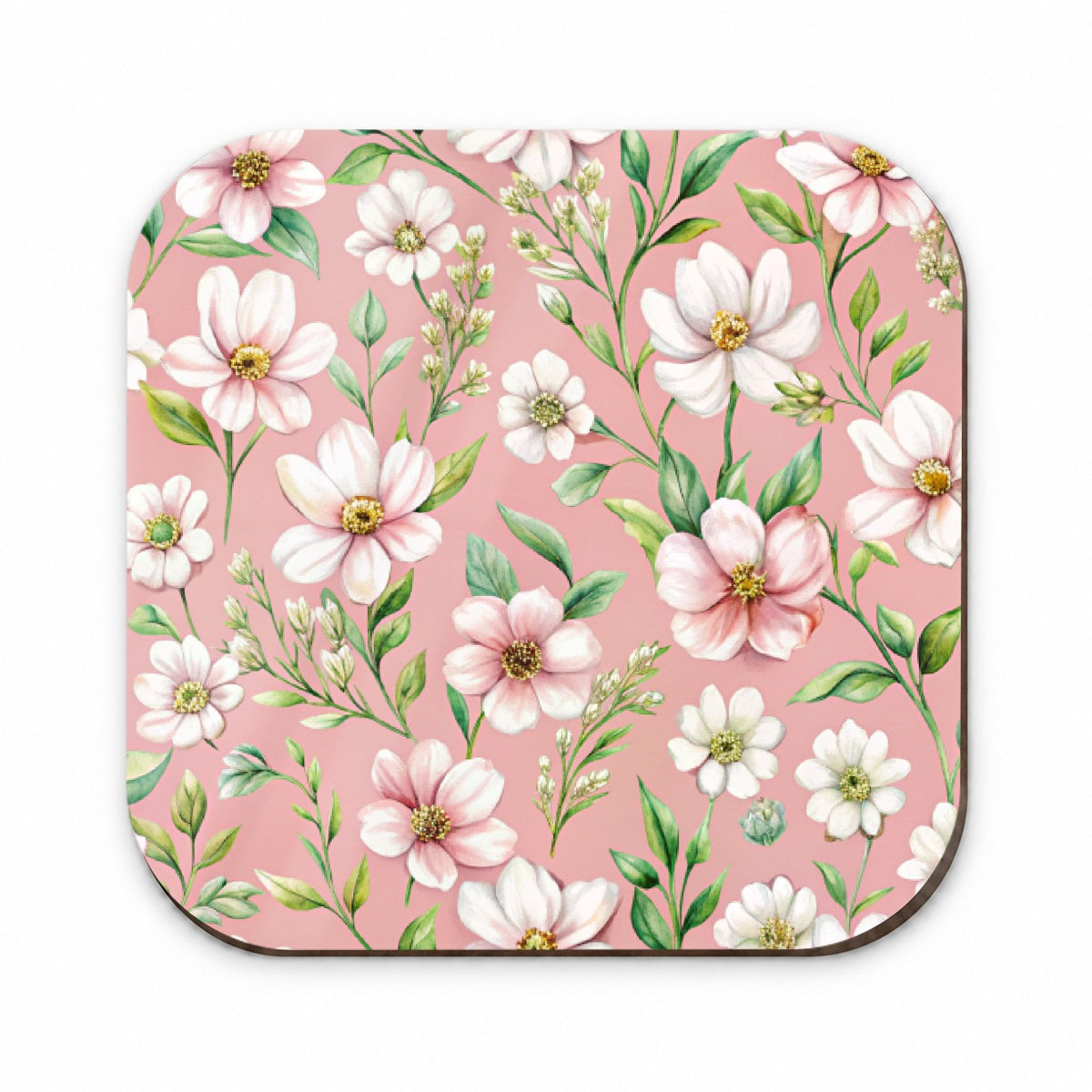 White Flowers Pink Background Fridge Magnet