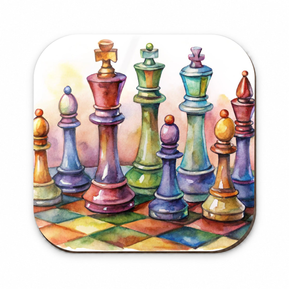 Chess Pieces Colorful Watercolor Fridge Magnet